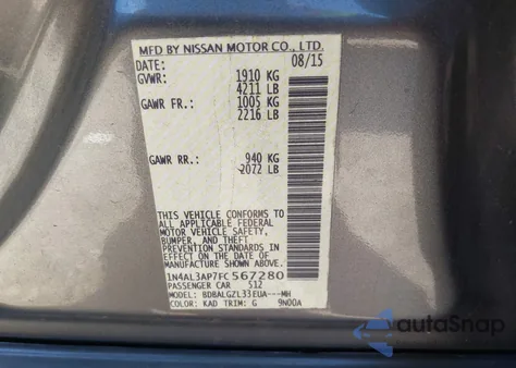 2015 Nissan Altima 2.5 S from USA, damaged, VIN 1N4AL3AP7FC567280